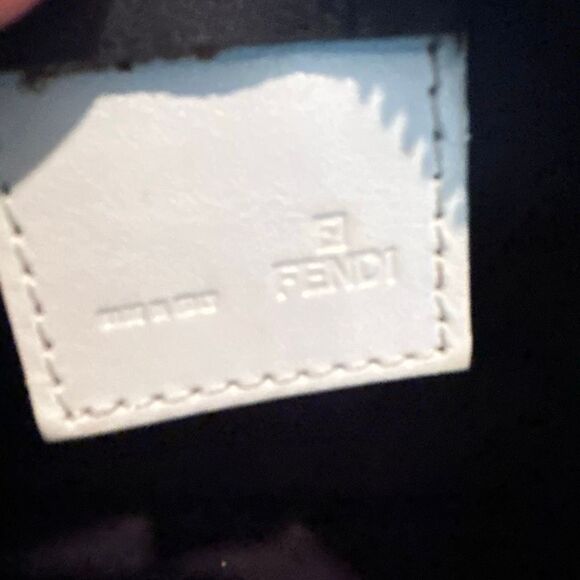 Fendi Zucchino Mini Bag Navy White FF Logo Slouchy Baguette Shoulder Purse - Picture 8 of 15